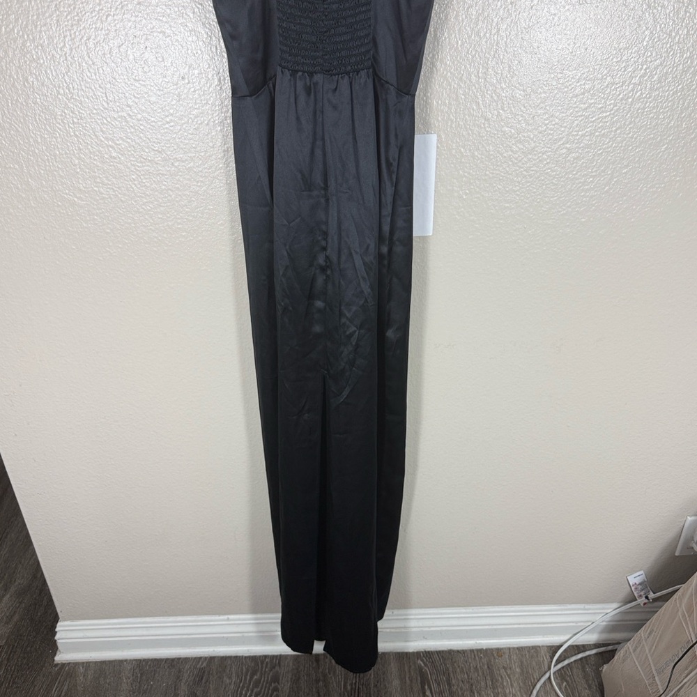 Reformation Frankie Silk Dress in Black White Rosette - Picture 11 of 13